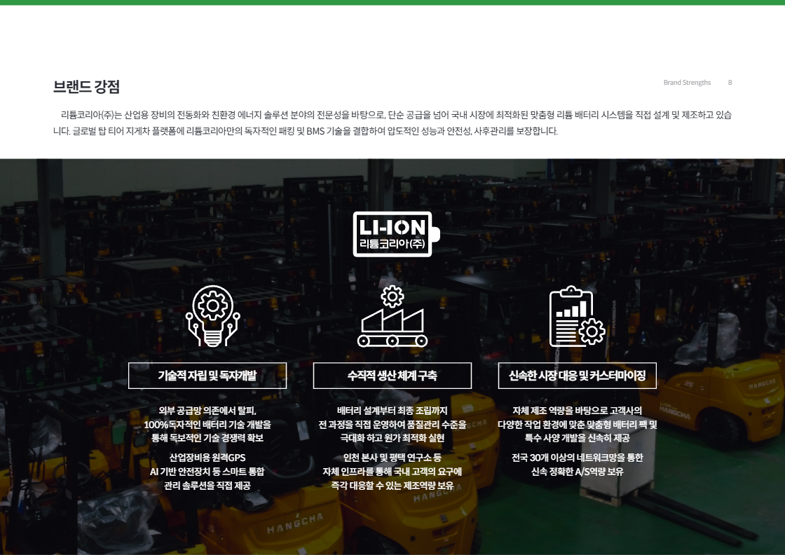 리튬코리아 브랜드 강점 - 고효율, 긴 수명, 압도적 안정성